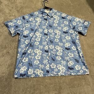 Tampa Bay Rays Hawaiian Button Down Shirt Mens Medium Blue MLB Baseball Tropical